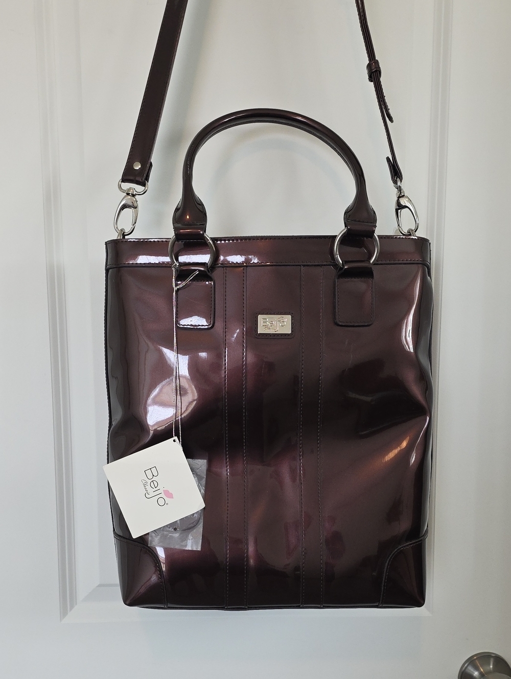 Beijo Patent Laptop Tote in Burgundy